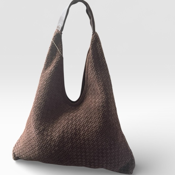 Chocolate Brown Woven Suede Slouchy Hobo Shoulder Bag - Picture 5 of 5